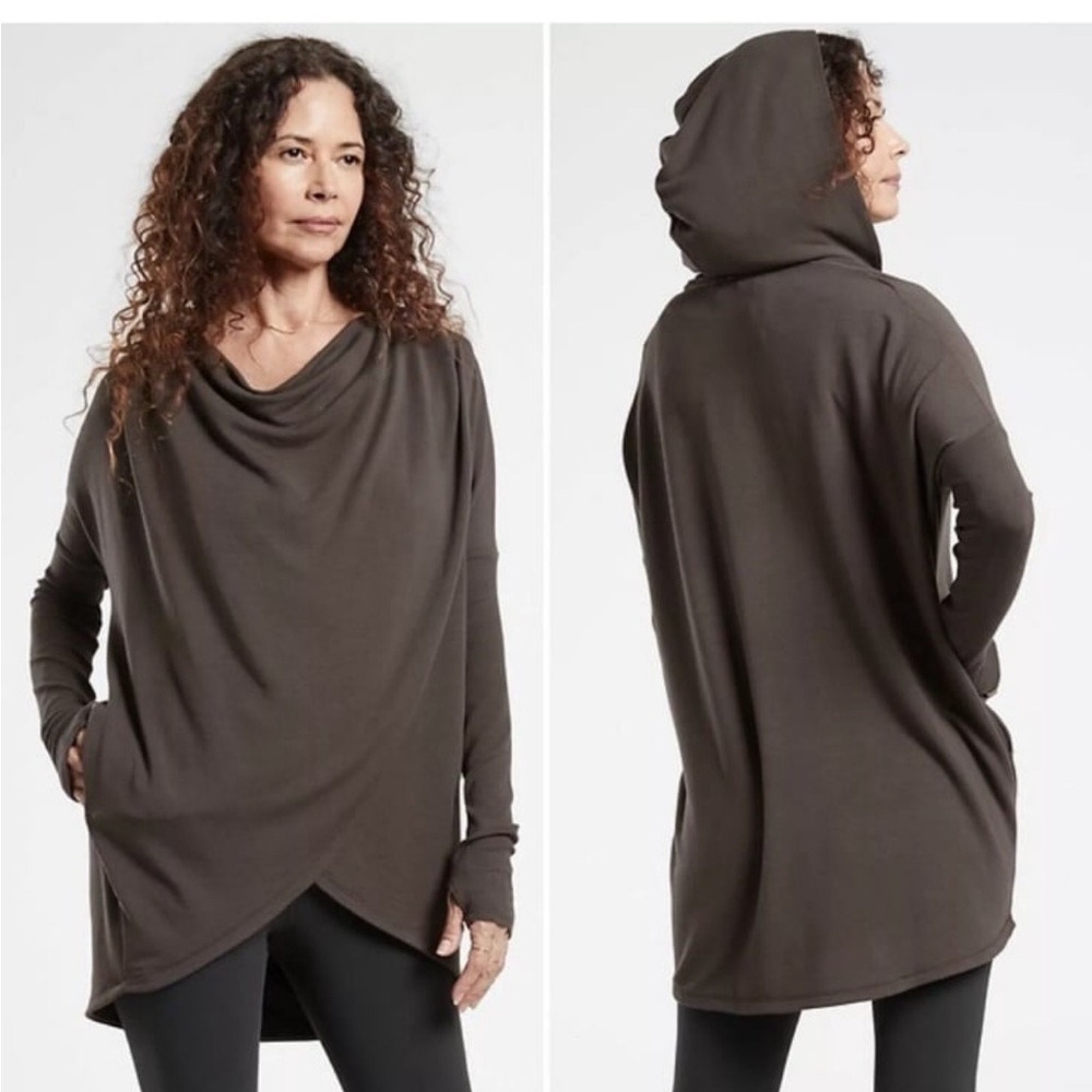 ATHLETA Walnut Brown Purana Wrap Hoodie Size Medium - Picture 3 of 7